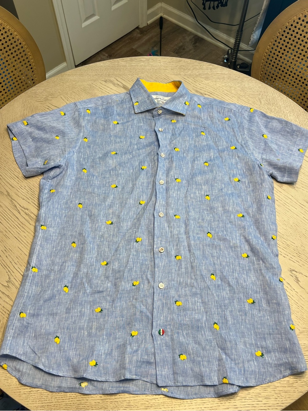 Umberto Carro Positano Shirt Men’s XL Lemon Embrodery 100% Linen